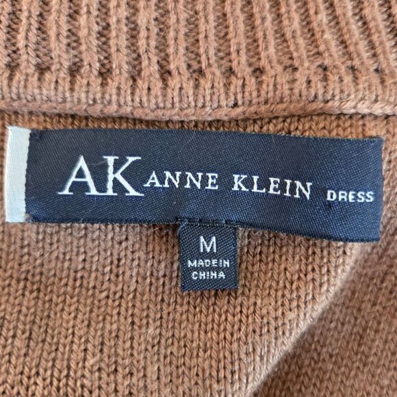 Anne Klein Brown Long Sleeve Sweater Dress Medium Cowl Neck Cotton & Angora - Picture 8 of 9